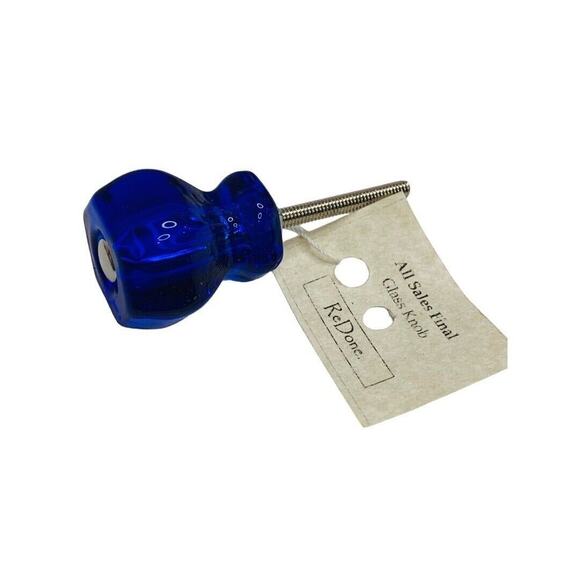 Blue Glass Drawer Pull Antique Design Look 1" Diameter 1 3/8" Bolt New - Picture 4 of 6